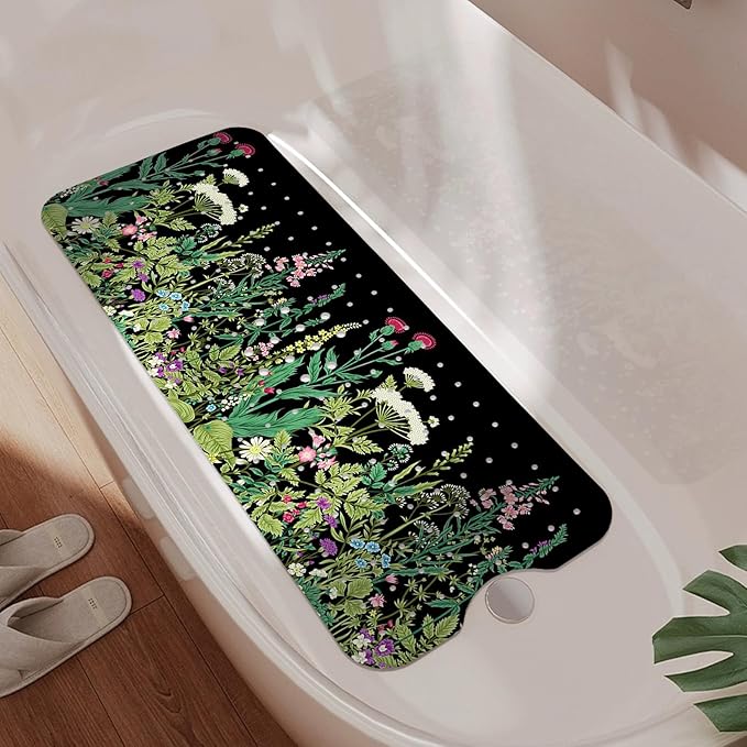 Non Slip Bathtub Mat, Flower Bath Mat for Tub, Extra Long Bathtub Mat Shower Mat with Suction Cups and Drain Holes for Elderly Kids Toddler Baby 40 X 16 Inch