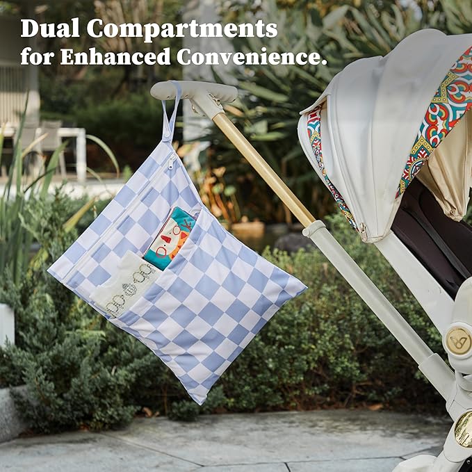 Ohocut Blue Checkered Waterproof Wet Dy Diaper Bag for Baby Essentials, Travel, Swimsuit, Beach Bag Accessories, Aesthetic Trendy Cute Toddler Baby Bag Pouch, Pack of 2