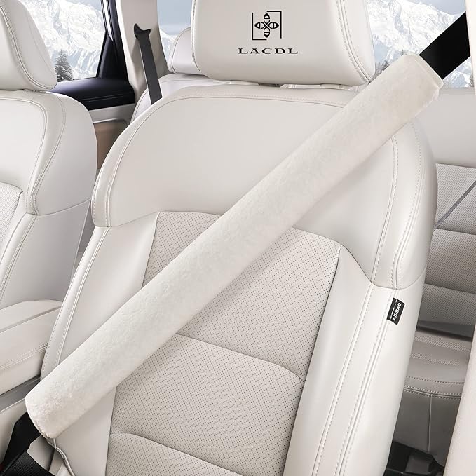 LACDL Extra Long Seatbelt Covers Super Soft Furry for Adults Kids Women & Men, Thick Plush Full Car Seat Belt Cushion, Fluffy Shoulder Pad Protector, Auto Interior Accessories, 1pc, Off White, 25.5in