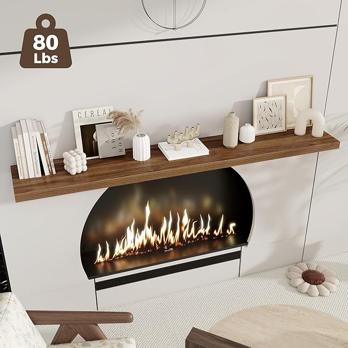 Fun Memories Walnut Deep Floating Shelves, 72 x 12 Inch Long Wall Shelves, Large Display Shelf & Storage Shelf, Wood Floating Wall Shelves for Fireplace Mantel, Living Room, Home Office - Set of 2