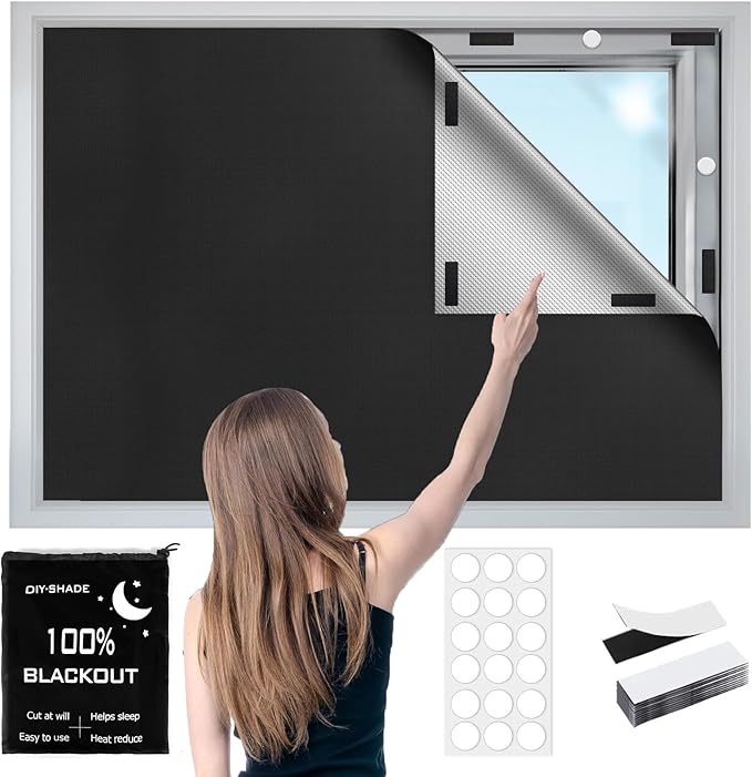 100% Blackout Window Cover, 138" x 57" Portable Ttravel Blackout Shades for Window,No Drill Temporary Cuttable Blackout Curtains for Bedroom, RV, Nursery,Media Room, 420D Fabric, 20 Loop Tapes