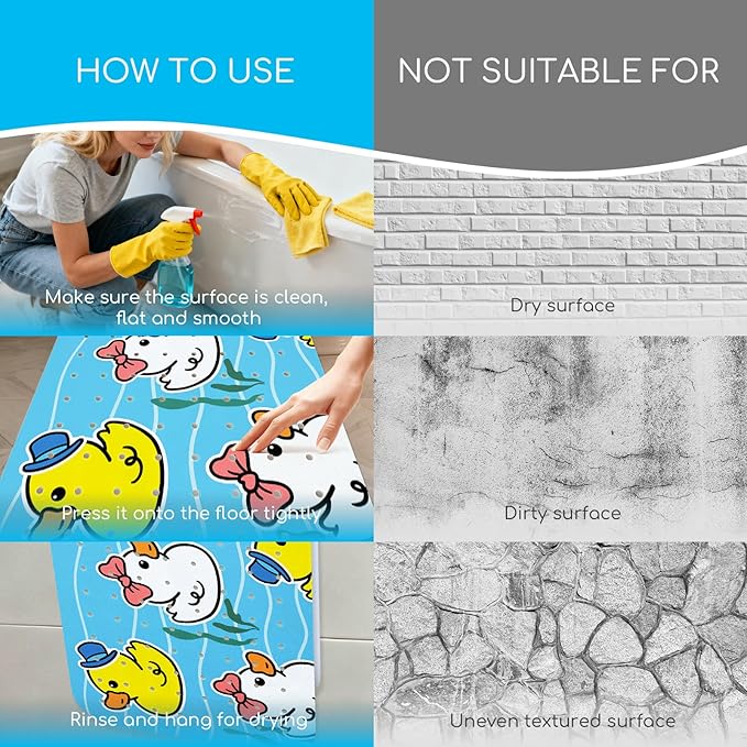 Omedecal Baby Bath Mat for Tub, Non Slip Kids Bath Shower Mat, 40 X 16 Inch Large Bathtub Mat with Drain Holes and Suction Cups for Toddlers, Machine Washable and Waterproof (Duck)