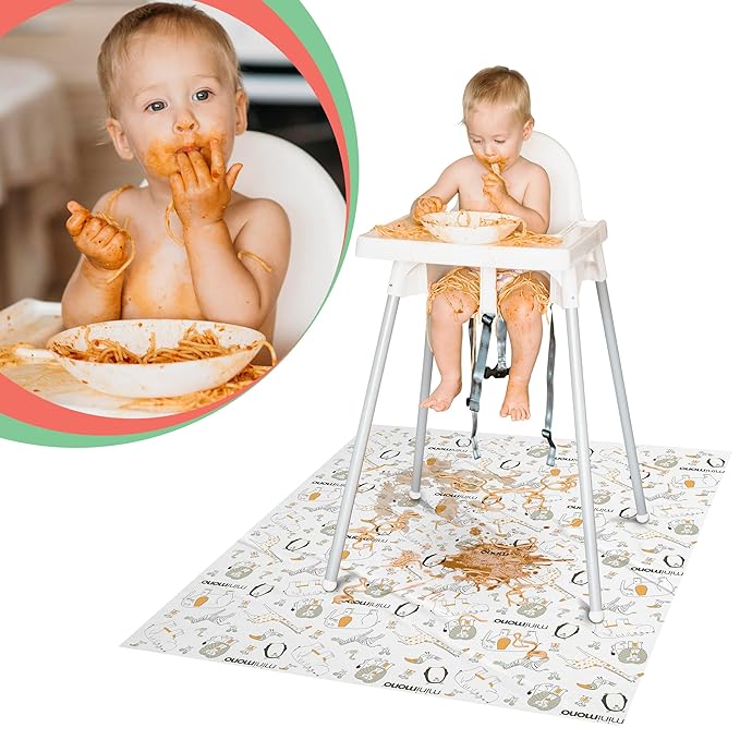 Baby Splat Mat for Under High Chair - 30 Pcs Disposable and Waterproof Splash Mats - 40"x47" Multipurpose Activity Mat for Picnic, Arts and Crafts - Baby Led Weaning Supplies (Penguins)