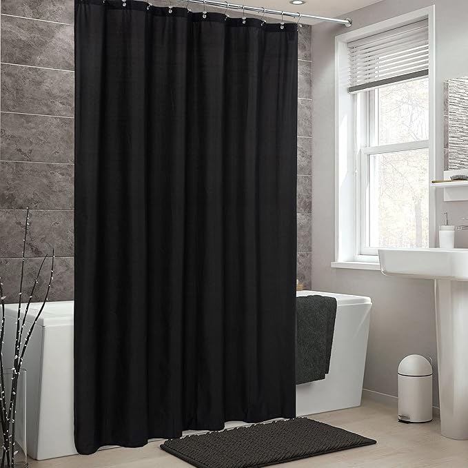 ALYVIA SPRING Long Fabric Shower Curtain Liner Waterproof - 72" x 74", Soft & Lightweight Longer Shower Curtain with 3 Magnets, Machine Washable - 72x74, Black