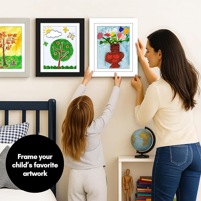Americanflat Kids Artwork Frame Changeable (White) - Magnetic Door Holds 100 Art Pieces - 8.5x11 Letter Size Display with Mat or 10x12.5 Without Mat - My Mini Masterpiece