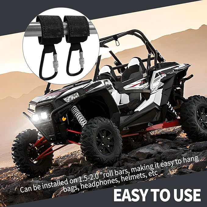 2 Pcs Multi-Purpose Utility Stroller Hook, Heavy Duty Carabiner Hanger for UTV Side by Side Roll Cage, Adult Electric Scooter Accessories Hang a Diaper Bag to Your Pram or Buggy (Black)