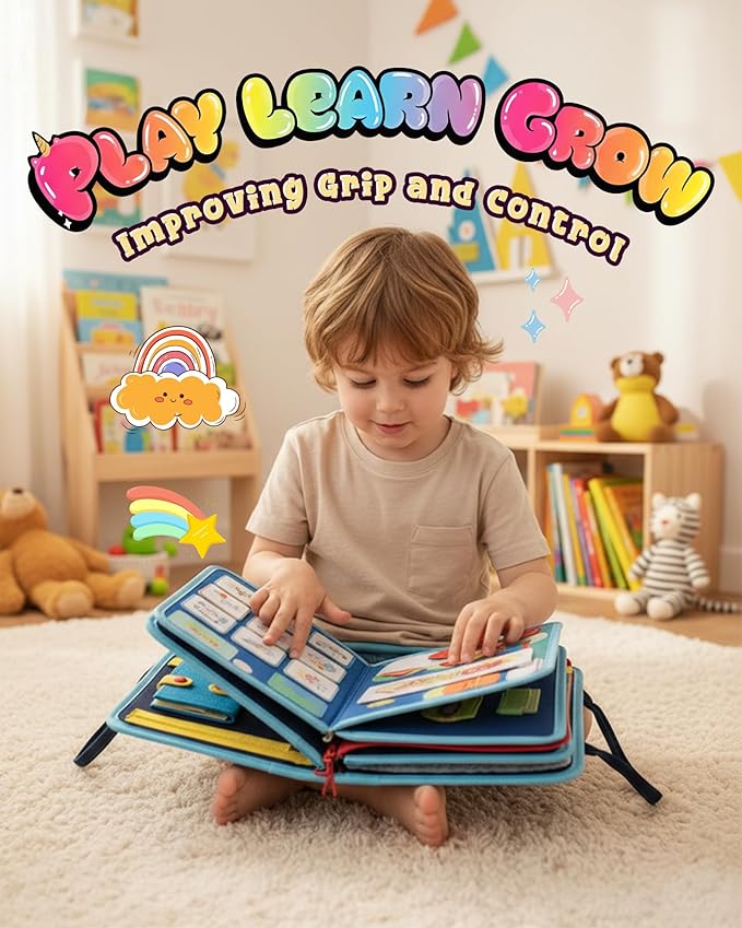 Busy Board for 1 Year Old, Busy Book for Toddlers 1-3, Montessori Toys for 1 Year Old, Educational Sensory Activities Learning Toy Fine Motor Skills, Travel Toy for Airplane or Car, Boy Birthday Gifts