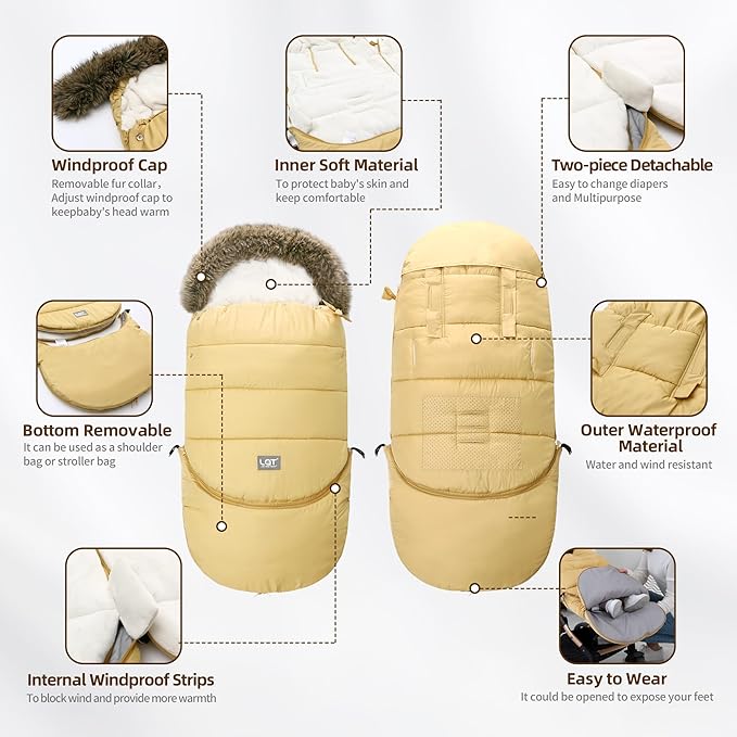 LAT Baby Warm Bunting Bag Universal,Extended and Removable,Stroller Sleeping Bag Cold Weather,Waterproof Toddler Footmuff