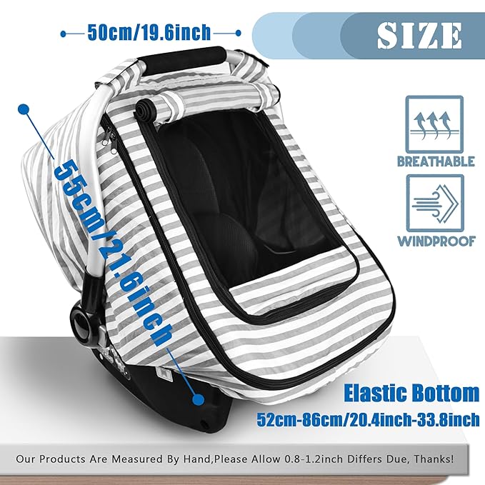 Car Seat Covers for Babies,Baby Car Seat Cover for Boys Girls,Windproof Infant Carseat Cover,Kick-Proof Car Seat Canopy with Breathable Mesh Peep Window,Stripe Print,Summer Lightweight