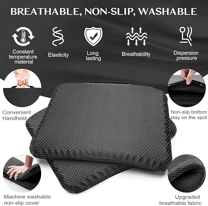Cooushing Gel Seat Cushion, for Long Sitting -Double Thick Gel Seat Cushion Breathable Honeycomb Chair Cushion with Non-Slip Cover for Office Chair Car, Wheelchair, Long Trips,Relief Sciatica Pain