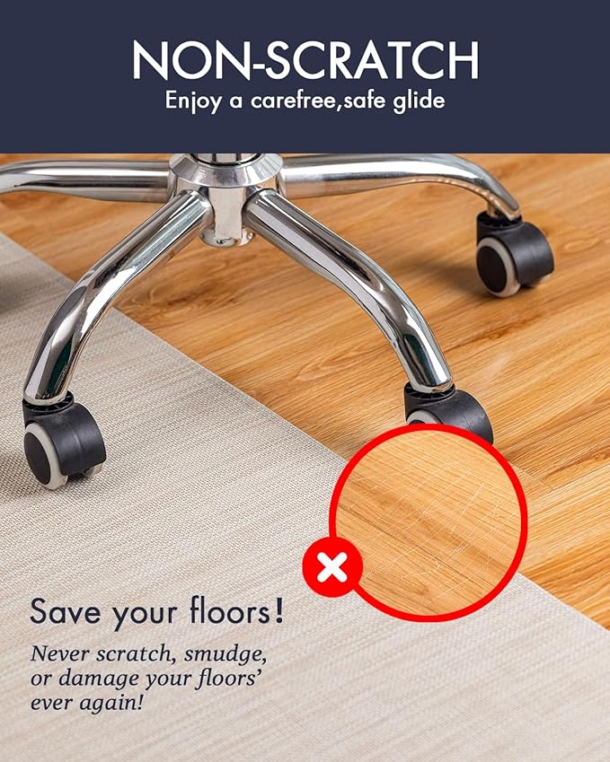 Baroyal Office Chair Mat for Hardwood Floor Under Desk Computer Rolling Chair Mat for Wood/Tile Floor Non-Slip Heavy Duty Desk Rug PVC Plastic Hard Floor Protector 45"x 53" (Parchment)