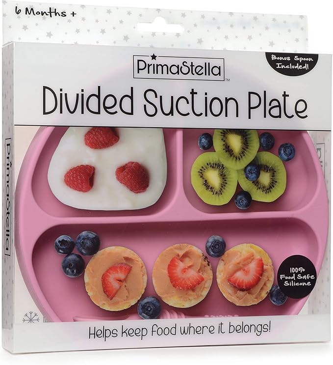 PrimaStella Silicone Baby & Toddler Suction Plate and Spoon Feeding Set - Plum