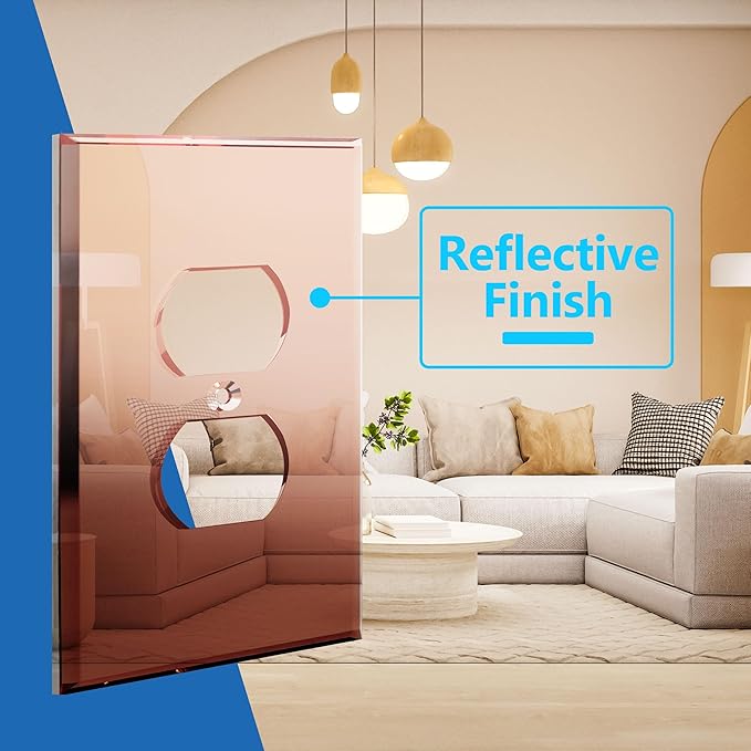 LIDER Duplex Receptacle Wall Plate, Mirrored Outlet Cover for Duplex Outlet, Plexiglass Outlet Cover, Reflective Finish, Acrylic Glass, Modern Upgrade, Oversized 1-Gang 5.25" x 3.44", Rose Gold