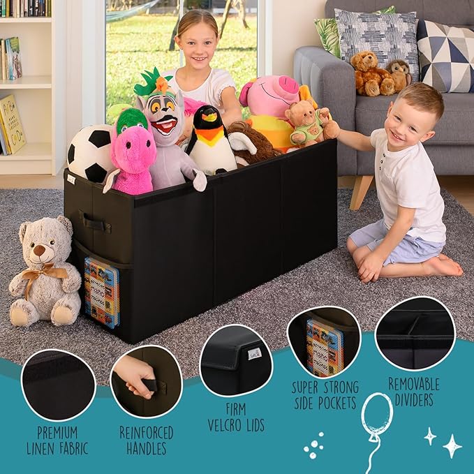 SoftOwl Extra Large Toy Storage Organizer with Lid - Sturdy, Collapsible Toy Chest Storage Box Design - Toys Bin with Dividers for Kids, Nursery, Bedroom, Playroom 37"x16"x14"