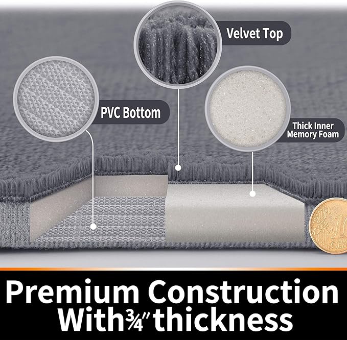Yimobra Memory Foam Bath Mat, Super Soft Absorbent Bathroom Rug Non Slip, Quick Dry, Machine Washable Floor Carpet for Tub Shower, Home Decor Accessories, 24x17, Dark Gray