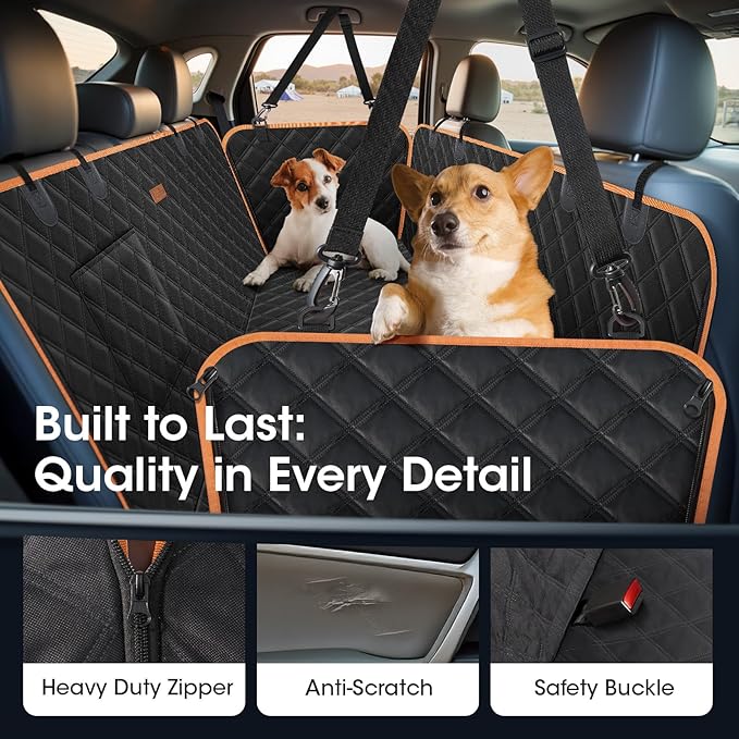 Dog Seat Cover, Upgrade Large Back Seat Pet Seat Cover Hammock for Cars, Trucks, SUVs with Nonslip Backing, Side Flaps, Waterproof, Soft (Black)