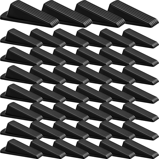Frienda 48 Pcs Door Stoppers Bulk Rubber Stop Height up to 1.2 Inches Wedge Stopper for Heavy Duty Door Bottom Carpet Tile Concrete Wooden Floor (Black)