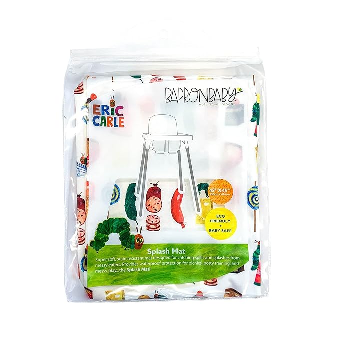 BapronBaby Eric Carle Food Parade Splash Mat - Waterproof Catch-All for Under High Chairs, Floors, Tables, Playtime or Arts & Crafts - Machine Washable - 45" x 45”