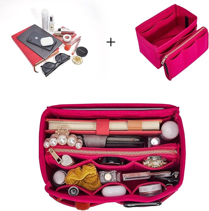 Vercord Felt Organizer Insert For Purse Handbag Tote Bag In Bag Inside Shaper Divider Neo Rose Small