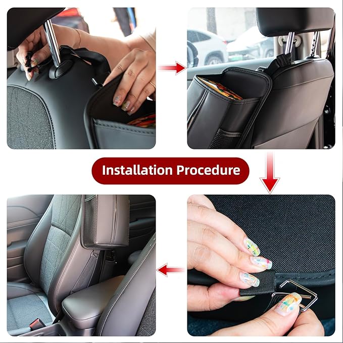 Car Tissue Holder for Front Seat, Headrest Organizer with 2 Side Mesh Pockets for Phones & Cards, tissue box cover square Fits 150 Tissues, Durable PU Leather