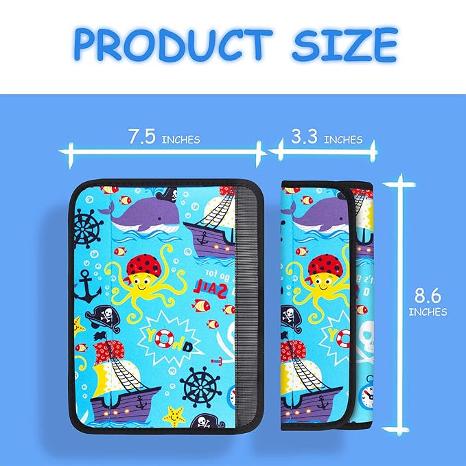 YR Seat Belt Cover for Kids, Soft Comfort Seat Belt Cushion for Children, Cute Cartoon Pattern Car Seat Belt Pads Cover for Girls and Boys, 1 Pack, Pirate