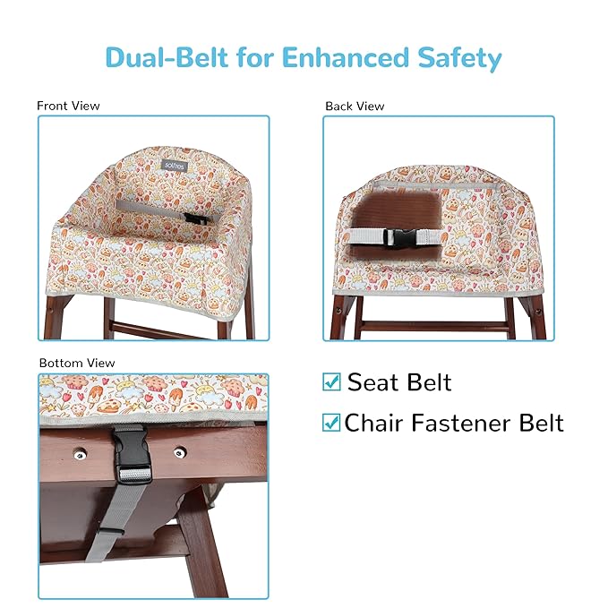 Dual-Belt High Chair Cover, Baby High Chair Cover, Upgrade Version, for Wooden or Restaurant High Chair, Sturdy and Robust Material, Creamy Cake