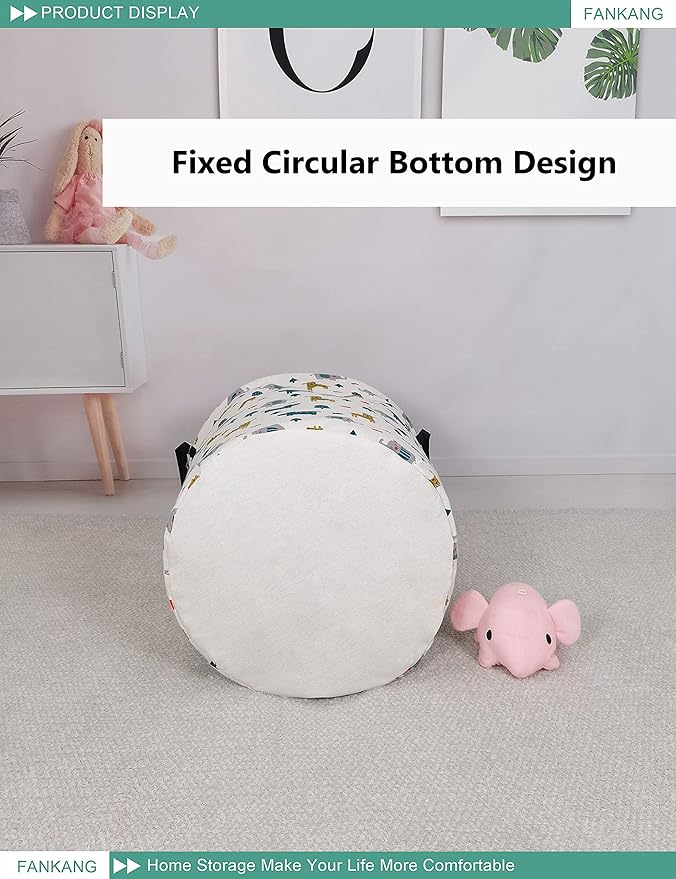 FANKANG Storage Basket, Nursery Hamper Canvas Laundry Basket Foldable with Waterproof PE Coating Large Storage Baskets for Kids Boys and Girls, Office, Bedroom, Clothes,Toys（Froest animals）