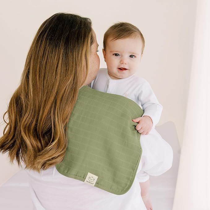 KeaBabies Cotton Muslin Burp Cloths Baby Boy, Girl - 5-Pack Soft & Absorbent Burping Cloth for Babies, Large Baby Towels & Washcloths for Newborn, Spit Up Rags, No Shrink, 20x10" (Pine)