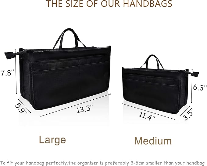 Vercord Patterned Purse Handbag Tote Pocketbook Bag Organizer Insert with Zipper Handle for Women Large Black