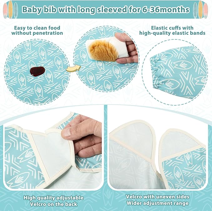 Little Dimsum Mess-Proof Baby Bibs|Infant Toddler Long Sleeve Waterproof Feeding Smock|Catching Food & Wipe Clean