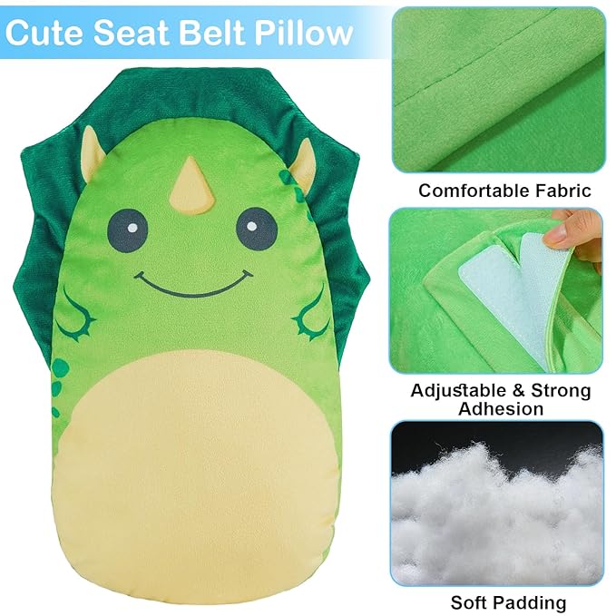 FIODAY Seatbelt Covers for Kids Car Seat Strap Pads Seat Belt Pillow Adjust Seat Belt Covers Seatbelt Cushion for Toddler Baby Boys Girls Travel Head Neck Shoulder Support,Green