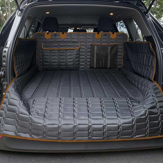 SUV Cargo Liner for Dogs, Waterproof Pet Cargo Cover Dog Seat Cover for SUVs Sedans Vans with Bumper Flap Protector, Scrachproof Non-Slip Large Size Dog Seat Mat Universal Fit (Brown)
