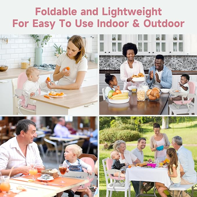 YOLEO Baby High Chair Booster Seat for Dining Table, Foldable High Chairs with Adjustable Heights, Travel Booster Seat with Removable Tray