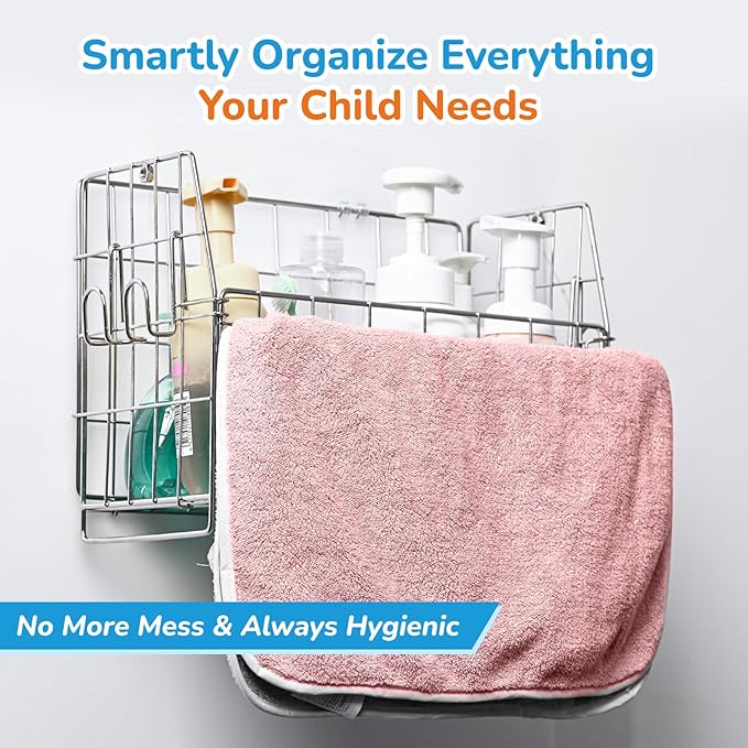 Umimile 304 Stainless Steel Bath Toy Organizer - 8.6L Rustproof Baby Bathtub Toy Storage with Quick-Dry Drain Holes, Mold Resistant Design for Toys/Shampoo, 3-Way Mount (Wall, Hanging, Stand)
