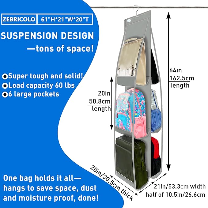 Purse Organizer for Closet, Large Capacity-19.69" Height for Oversized Purses&Tote Bags, Backpacks, Tall Boots, Purse Organizer,with 12 Boot Shapers, Hanging Purse Organizer, Grey