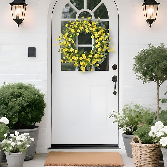 Pinkpum 22" Daisy Eucalyptus Wreath for Front Door, Artificial Spring Summer Floral Wreath for Front Door, Home Farmhouse Wedding Wall Window Decor