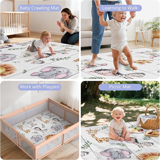79x71 Extra Large Baby Play Mat for Floor, Foldable Foam Playmat for Babies 0-12 Months & Kids, Non-Toxic Waterproof Baby Mat for Floor, Thick Playpen Mat for Tummy Time Crawling