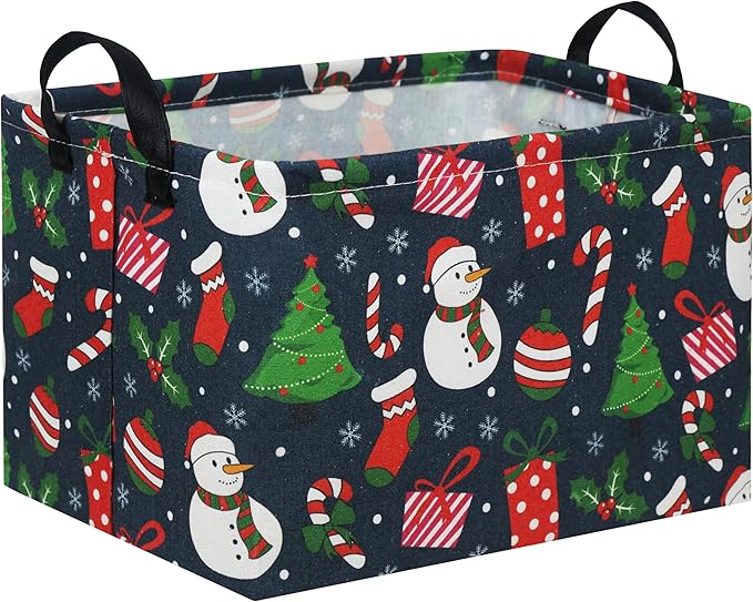 TIBAOLOVER Rectangular Christmas Basket Tree Christmas Gift Baskets for Families Cute Baby Storage Bin Kids Storage Bin Toy Organizer Box Christmas Room Decor for Christmas Parties(Blue Christmas)