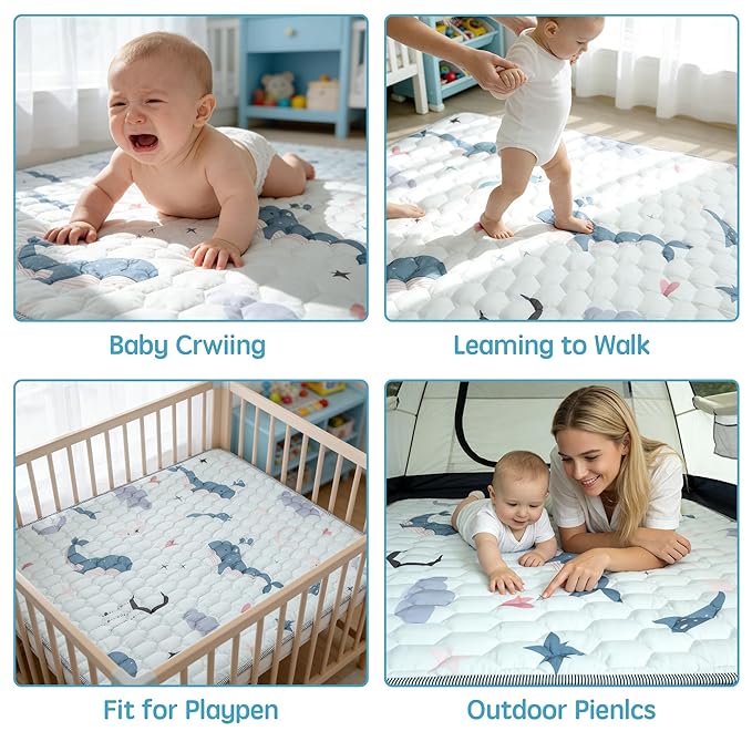 Baby Play Mat for Floor Playpen - 50" X 50" Playpen Mat,Thick One-Piece Crawling, Odorless Floor Mat, Non-Slip Cushioned Baby Playmat for Infants,Babies,Toddlers. Foldable and Machine Washable