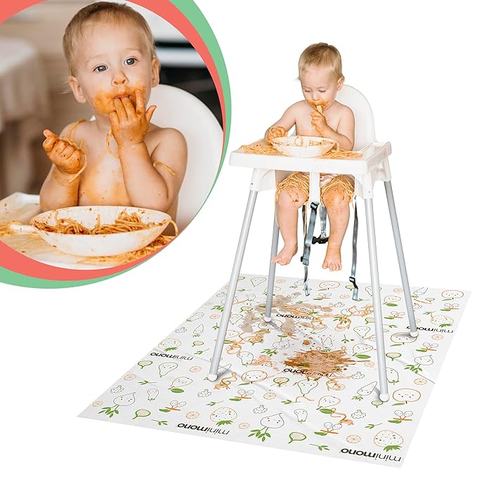 Baby Splat Mat for Under High Chair - 30 Pcs Disposable and Waterproof Splash Mats - 40"x47" Multipurpose Activity Mat for Picnic, Arts and Crafts - Baby Led Weaning Supplies (Fruits Veggies)