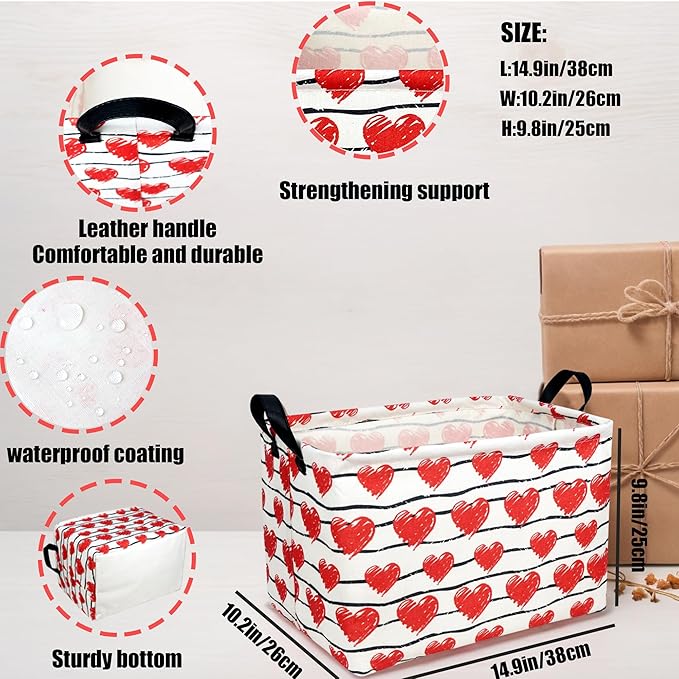 ASKETAM Valentine's Day Basket Gift for Empty Cute Heart Large Storage Bin for Kid and Baby Room Décor (Red Love)