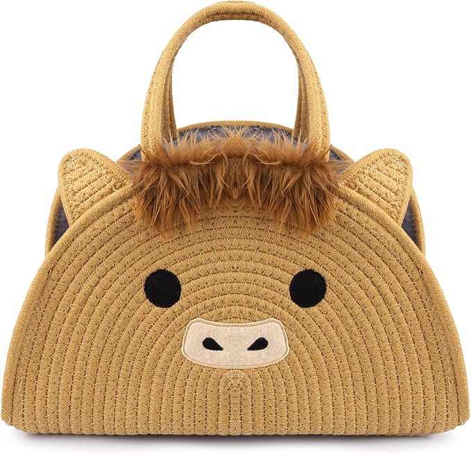 Highland Cute Cow Baby Diaper Caddy Organizer, Woven Cotton Rope Basket for Nursery, Portable Diaper Caddy Empty Gift Basket, Baby Wipes Shower Towels Storage Bins for Newborn Essentials