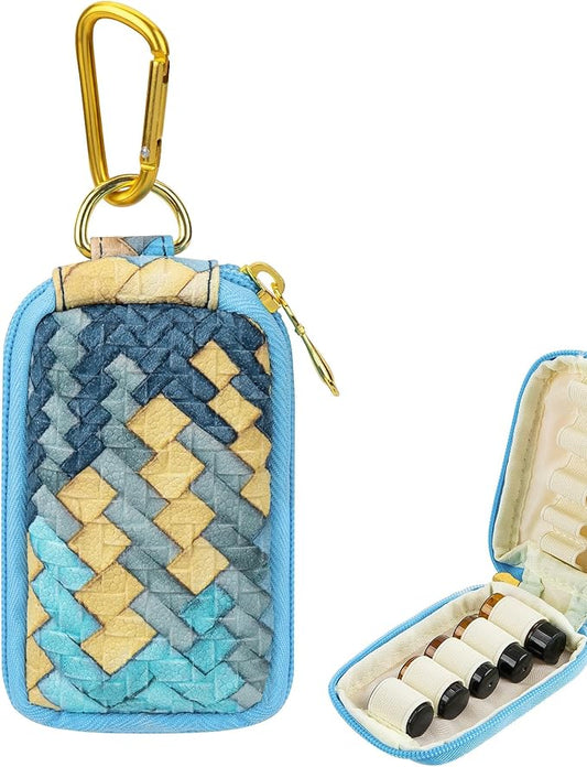 10 Holes Keychain Essential Oil Carrying Case, Portable Travel Essential Oil Pouch Storage Bag, Small Essential Oil Holder Organizer for 3 mL 5 mL Essential Oils Bottle (Blue)