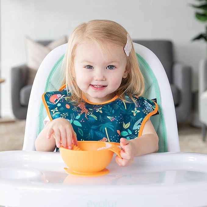 Bumkins Bibs for Girl or Boy, SuperBib Baby and Toddler for 6-24 Months, Essential Must Have for Eating, Feeding, Baby Led Weaning Supplies, Mess Saving Catch Food, Waterproof Fabric 3-pk Jungle