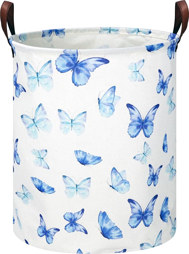Kids Laundry Hamper,Laundry Basket,Baby Nursery Hamper,Waterproof Storage Bin,Clothes Organizer,Toys Bin,Room Decor(Blue Butterfly)