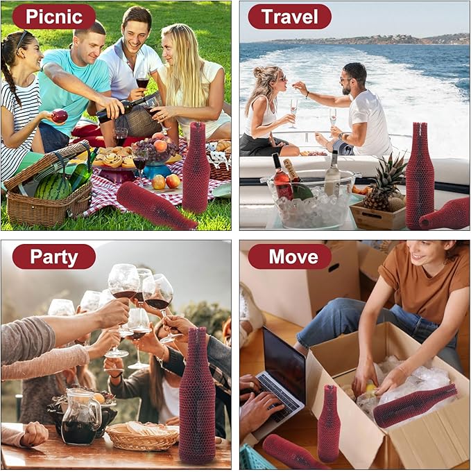 aromeili 36 Set Wine Bags for Travel Honeycomb Paper, Reusable Wine Bottle Protector Sleeves, Unbreakable Wine Travel Bags for Airplane Travel Transport Car Proof Safety Impact Resist Red