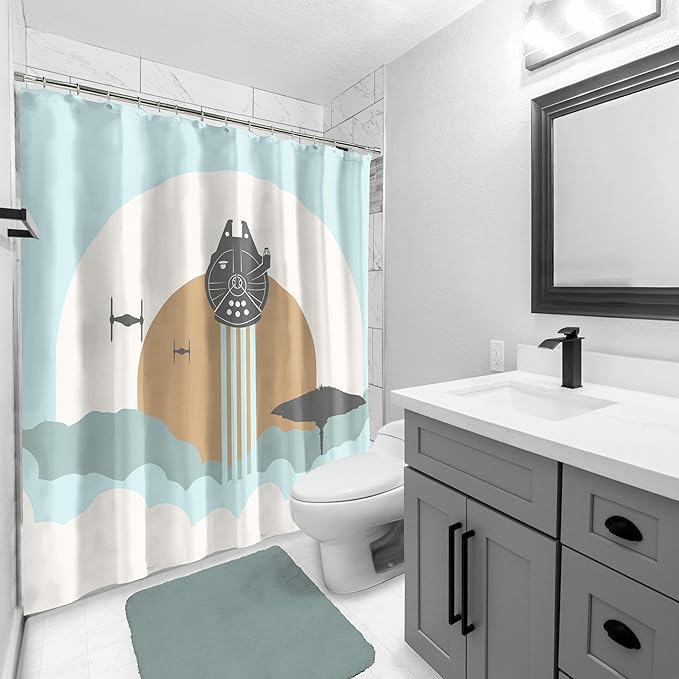 Jay Franco Star Wars Shower Curtain - Licensed Bathroom Décor for Kids or Teens with Millennium Falcon - 70 x 72 Inch Washable Fabric Curtain