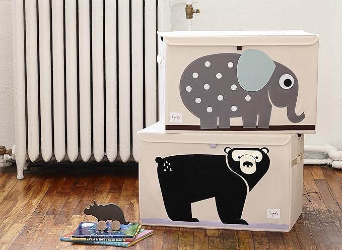 3 Sprouts Large Toy Chest for Kids with Lid and Handles - Collapsible Toy Storage Bin/Trunk/Box/Basket Organizer for Boys & Girls Playroom, Nursery, Bear