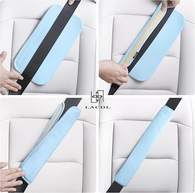 LACDL Extra Long Seatbelt Cover Super Soft Furry for Adults Kids Women & Men, Thick Plush Full Car Seat Belt Strap Cushion, Fluffy Shoulder Pad Protector, Auto Interior Accessories, 1pc, Blue, 15.5in