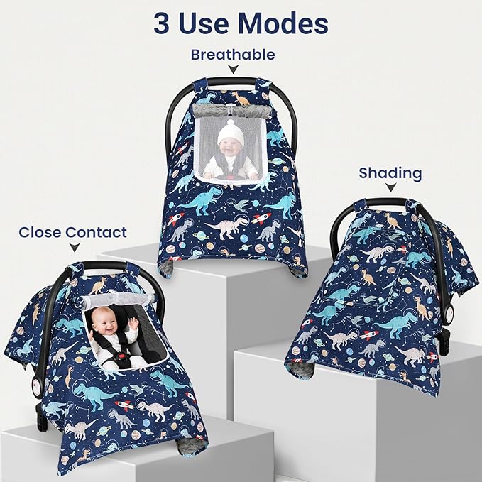 Car Seat Cover Baby, Carseat Covers Baby with 2 Layers Breathable Windows, Windproof Infant Car Seat Cover, Kick-Proof Baby Carrier Cover for Baby Boy Newborn Essentials
